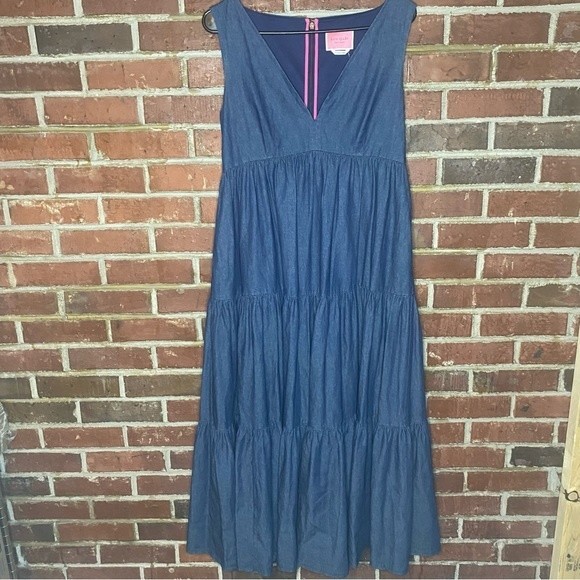 NWT Kate Spade Vineyard Chambray Denim Tiered Midi Sun Spring Dress Size 8 - Picture 2 of 13